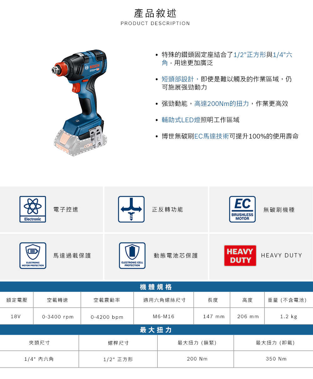 BOSCH,博世,鋰電,無刷,快速更換,扭力最高,輕巧,太千五金,五金,電動工具,BOSCH,博世,省錢,扳手,套筒,衝擊起子,免碳刷,震動,ㄧ機兩用,GDX18V-200